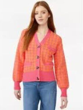 Free Assembly Womens Pink Orange Texture Knit Cardigan Sweater Size XL V-NECK